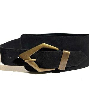 Free People Black Suede Belt with Gold Buckle